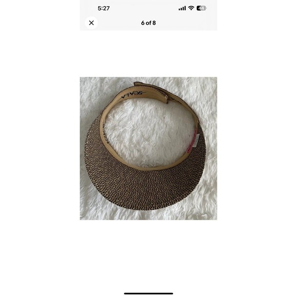 Scala Collezione Womens Straw Sun Visor Adjustable Hook/Loop Back Tan Black OSFM - Picture 5 of 7